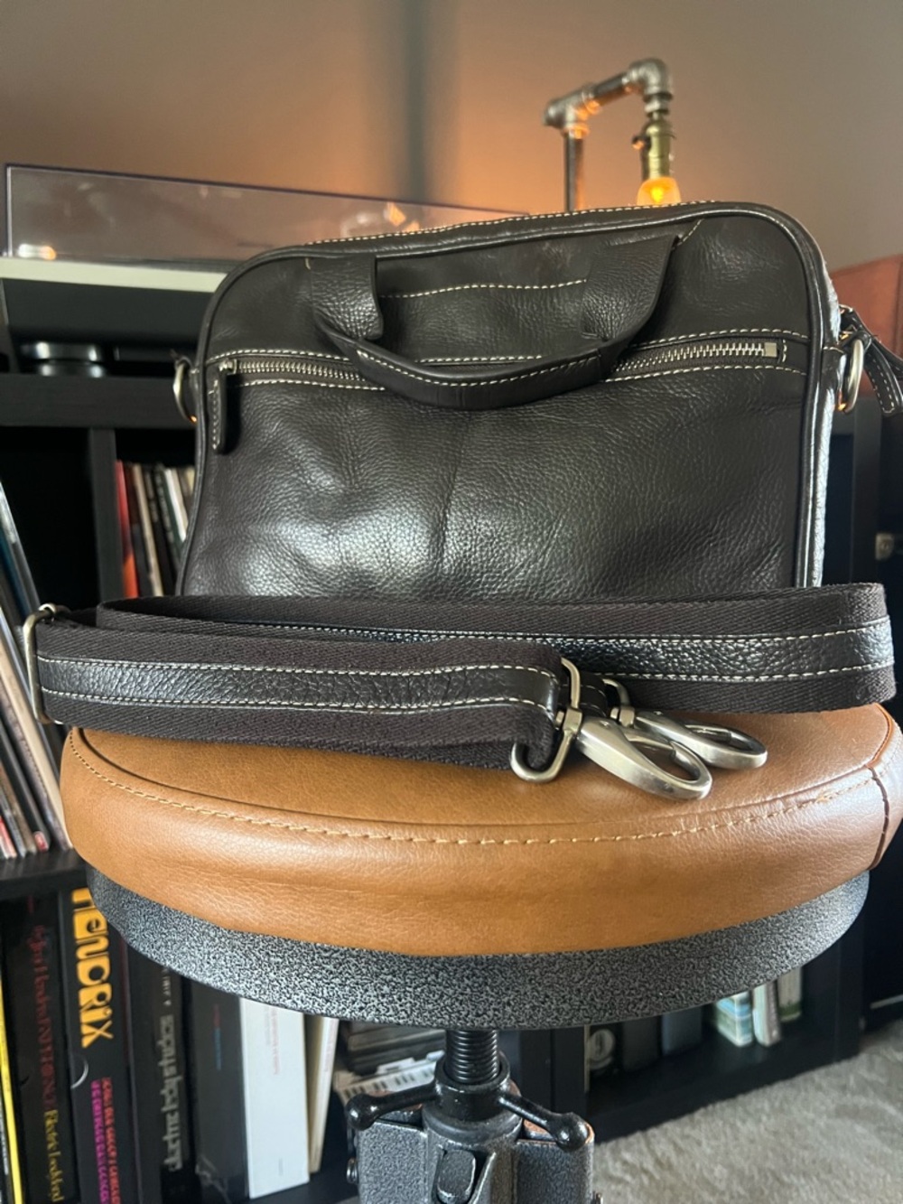 Levenger Chocolate Brown Leather Crossbody/Messenger Bag